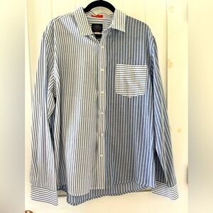 Stylish St John’s Bay Striped Button Down Shirt Men’s Size L  Blue Long Sleeve